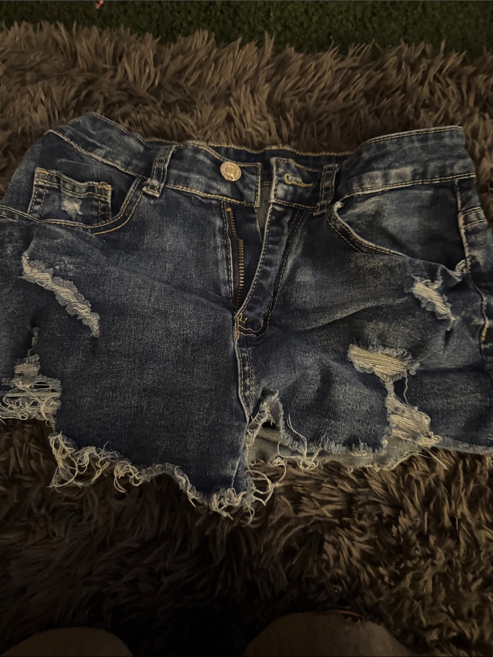 Distressed Women's Denim Shorts - Dark Blue